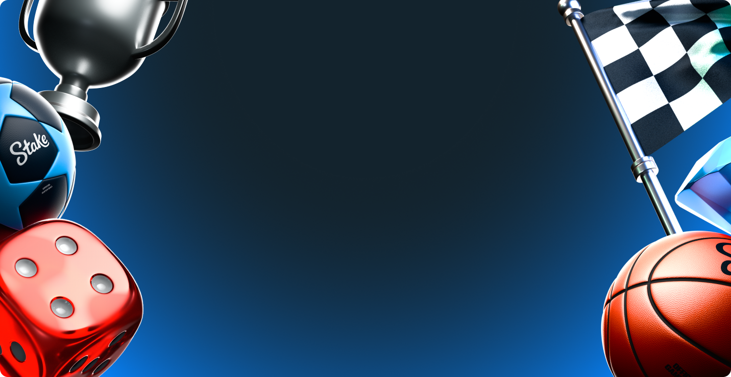 Unauthenticated home page banner for tablet, featuring a trophy, a soccer ball, a dice on the left and a race flag, a diamond and a basketball on the right.